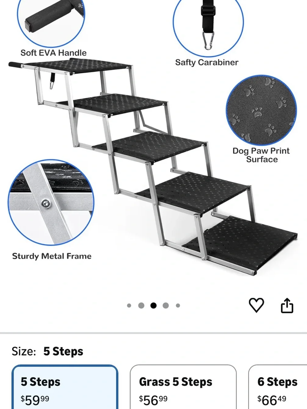 Foldable 5-Step Dog Ramp with Non-Slip Black Steps